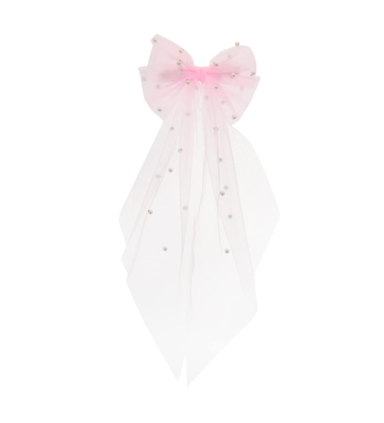 DRESSOOS Mesh Ribbon Hairpin Bow for Girls Pearl Decor Bows for Bridal Hair Accessories Bridal Veils for Wedding Hair Deyer Lace Veil Wedding Veils Pink Bride Pearl Temperament Top Clip - Buy Online on GoSupps.com