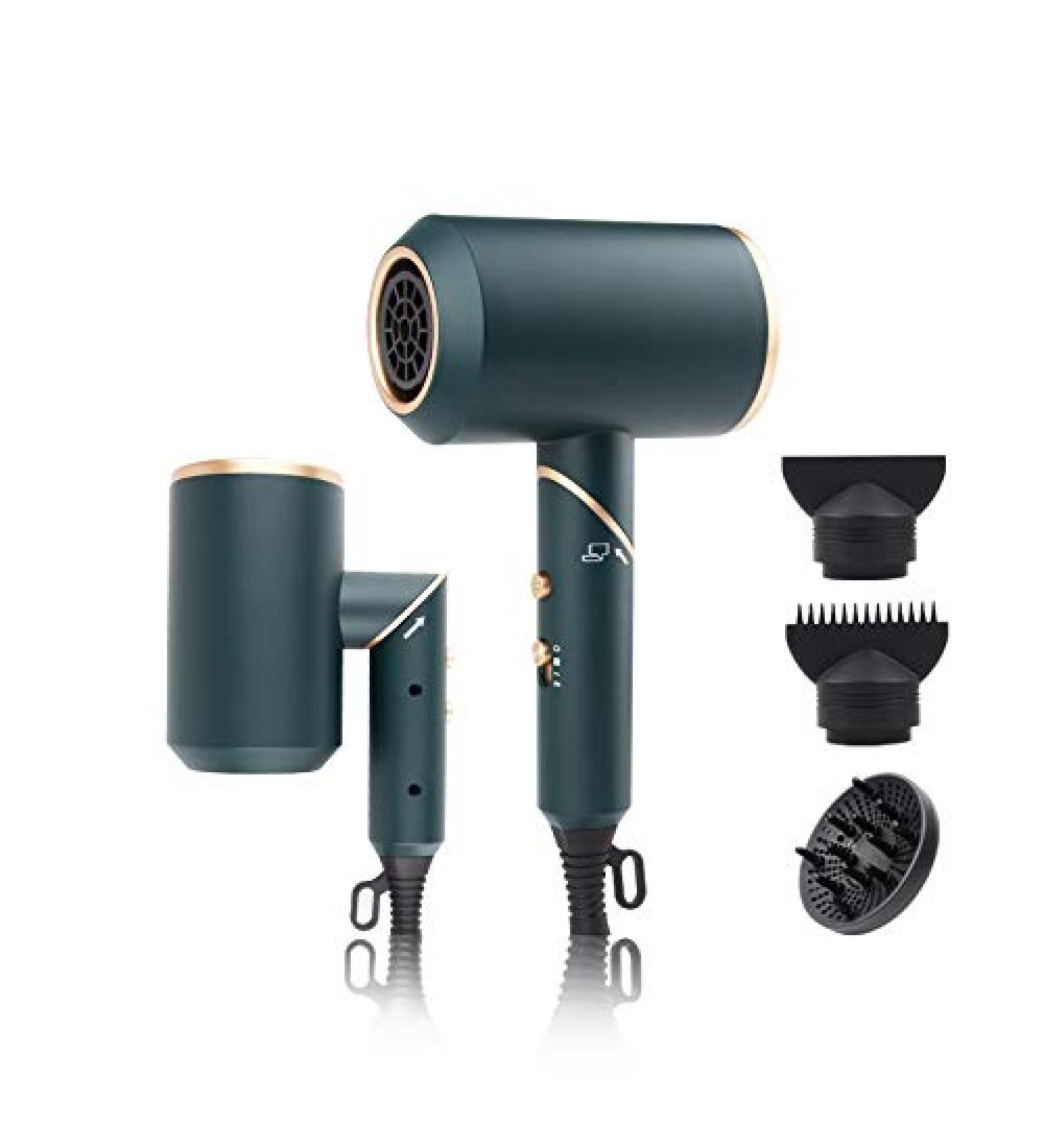 Hair Dryer high Power Quick Drying hairdryer Negative ion Cold and hot Constant Temperature net red Blower New Folding Dark Green + Gold + 10 Yuan