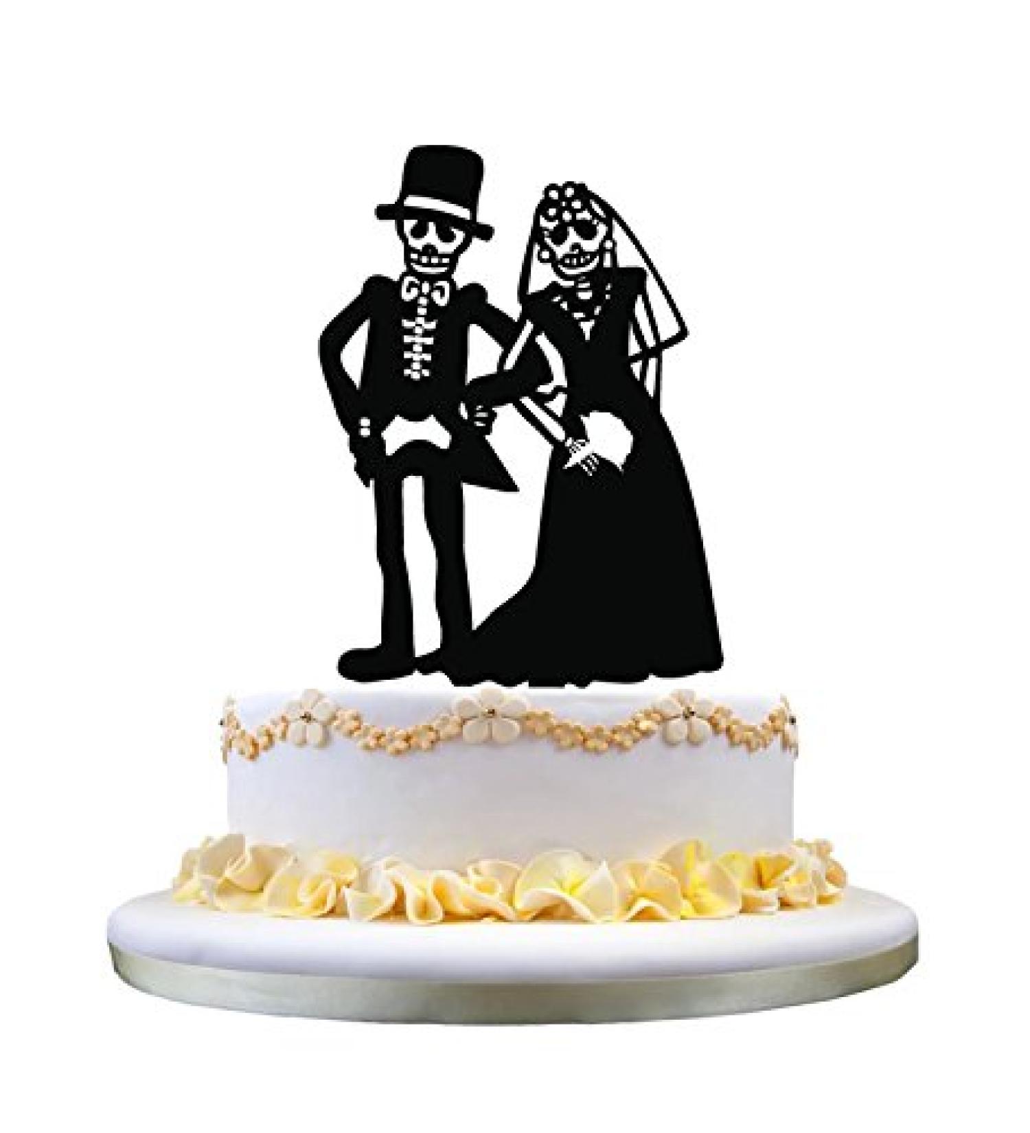 zhongfei Bride and Groom Wedding Cake Toppers Funny Cake Toppers with Skull Couple Silhouette Decor