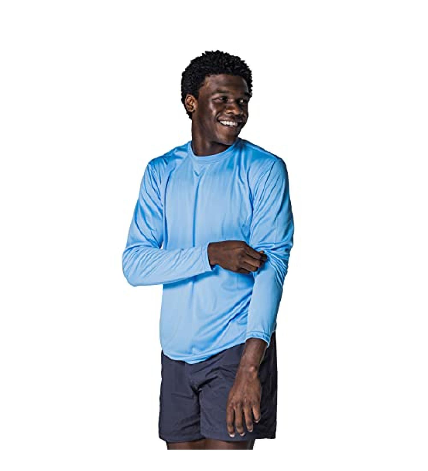 Vapor Apparel Men's Outdoor UPF 50+ Long Sleeve T-Shirt - Columbia Blue | UV Sun Protection for Fishing, Running, Hiking, Swimming - Size Large - Buy Online on GoSupps.com