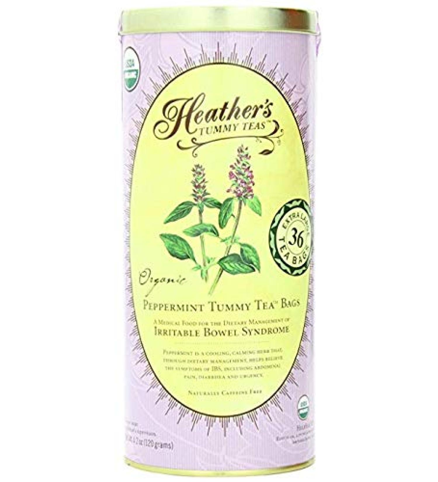Heather's Tummy Care Tummy Teas Organic Peppermint Tea Bags Caffeine Free 36 Extra Large Tea Bags 4.2 oz (120 g)