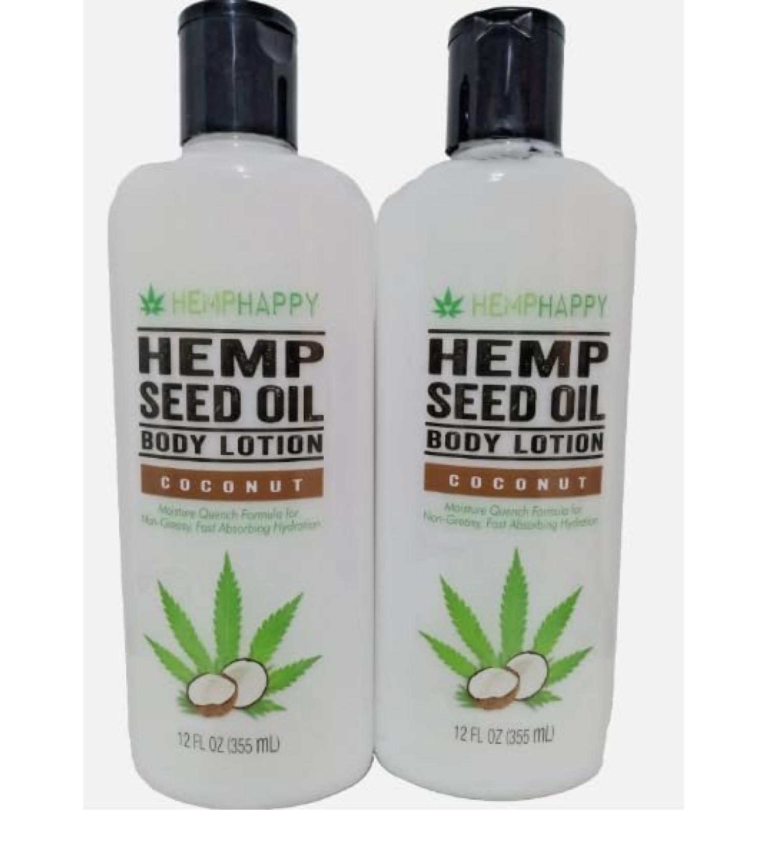 New Lot 2x HempHappy COCONUT Hemp Seed Oil Body Lotion Quench Formula 12 fl oz