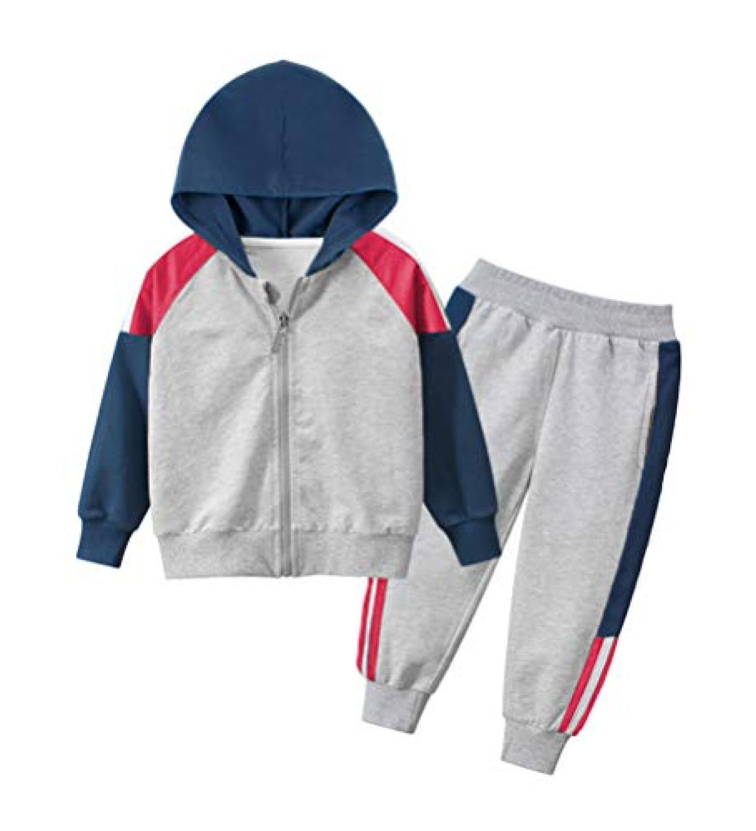 Mallimoda Boys Athletic 2 Pieces Sweatshirts Stripe Printed Cotton Clothing Set 4-5T Style 2 Pink