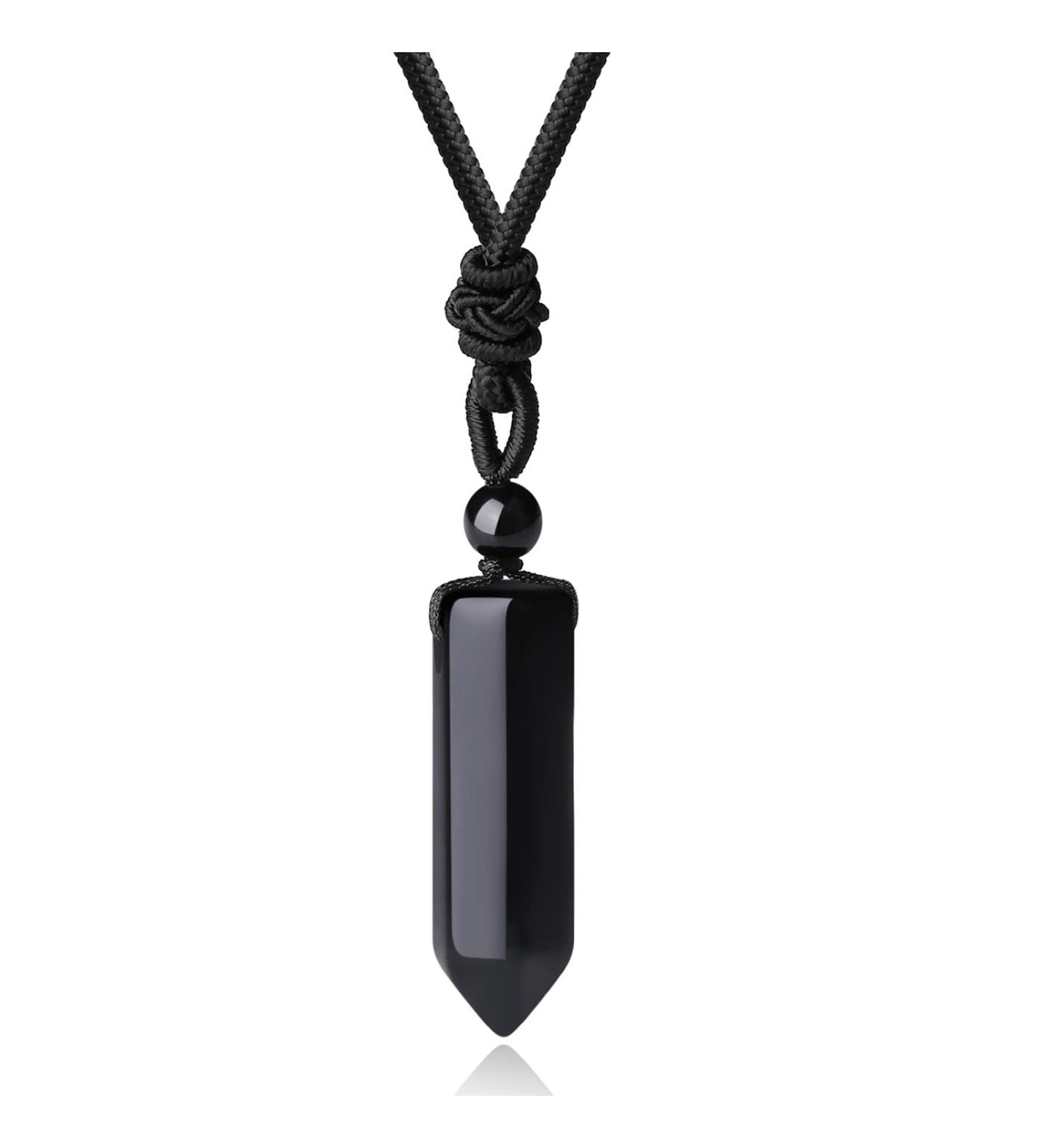 XIANNVXI Clear Quartz Hexagonal Point Necklace for Men | Adjustable Rope | Natural Stone Pendant | Healing Crystal Gemstone Jewelry - Black Obsidian - Buy Online on GoSupps.com