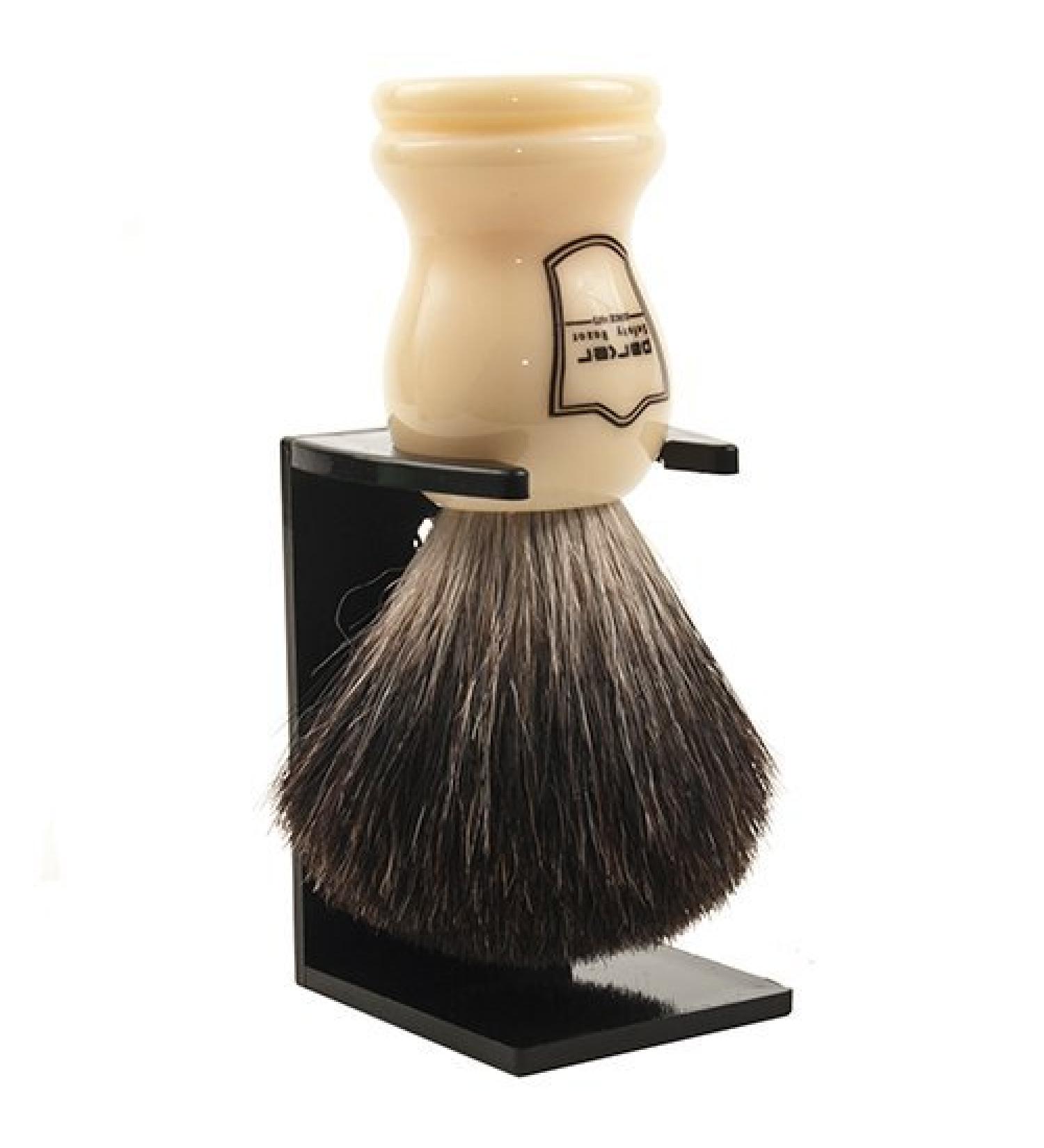 Parker Safety Razor 100% Black Badger Bristle Shaving Brush with White Handle | Extra Dense Bristles for Superior Lather | Includes Brush Stand - Buy Online on GoSupps.com