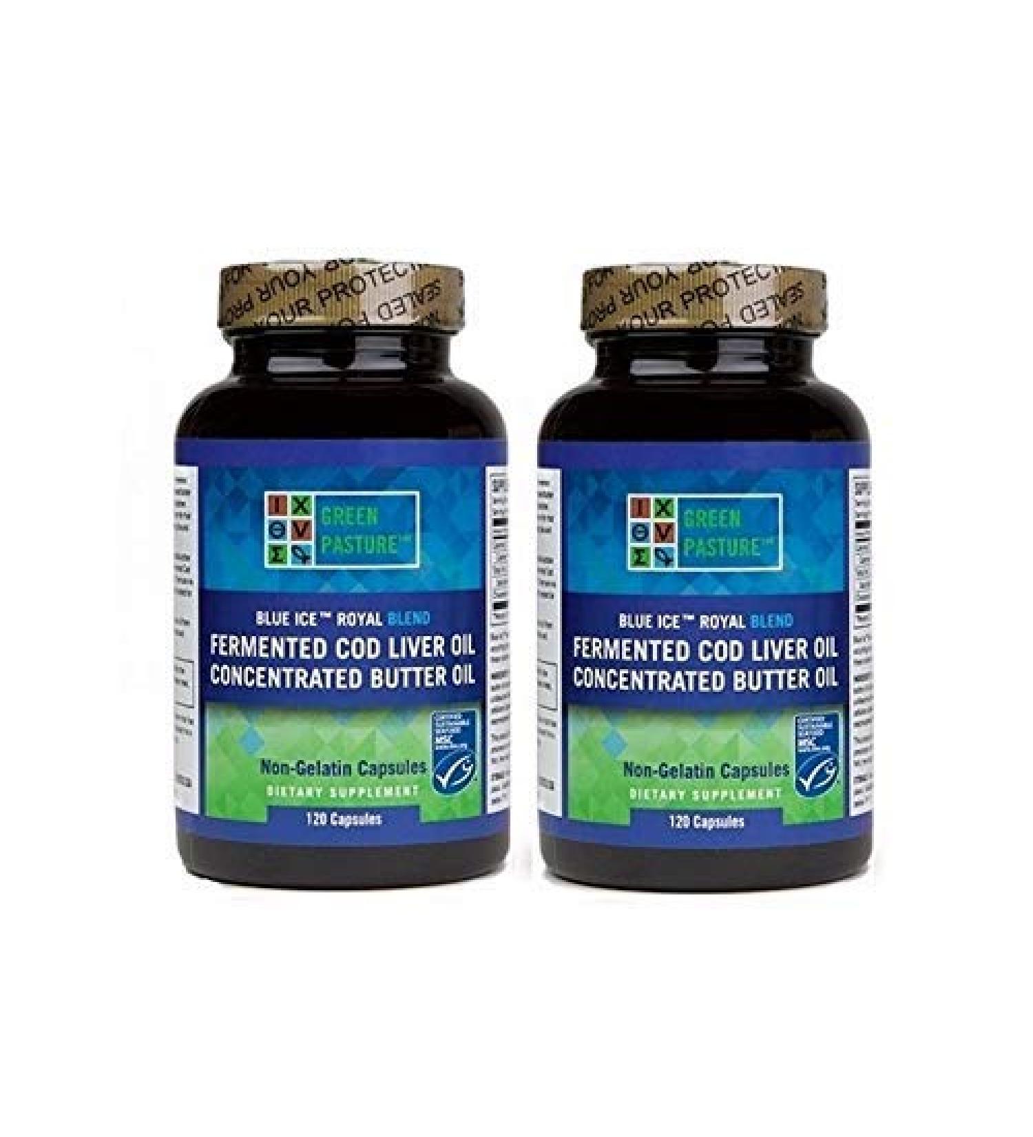 Green Pasture Blue Ice Royal Butter Oil Fermented Cod Liver Oil Blend 240 120 Count (Pack of 2)