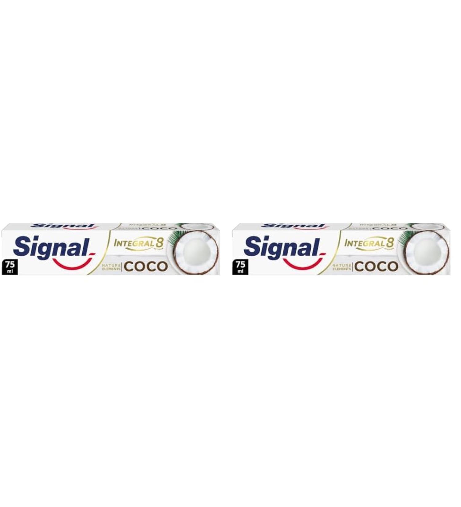 Signal Integral 8 Dentifrice Antibact rien Nature Elements Coco Blancheur Formule Antibact rienne Cliniquement Prouv e 75ml (Lot de 2)