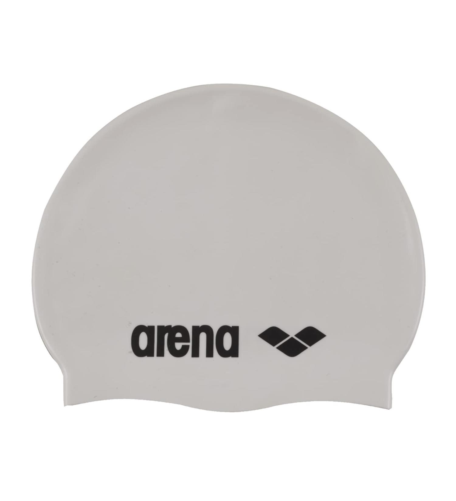 ARENA Unisex Classic Silicone Swimming Cap - Adult Size - White-Black | International Shipping - Buy Online on GoSupps.com