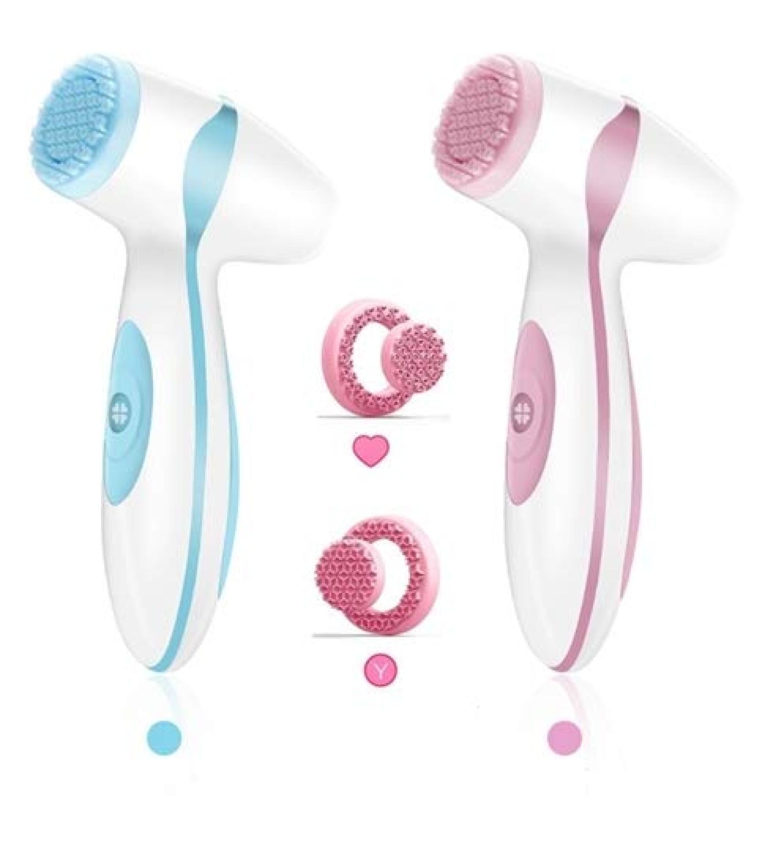 Magentak Electric Facial Cleansing Brush - Rechargeable Spa Massager with 2 Silicone Heads for Deep Cleansing, Exfoliating, and Massaging - Pink - Buy Online on GoSupps.com