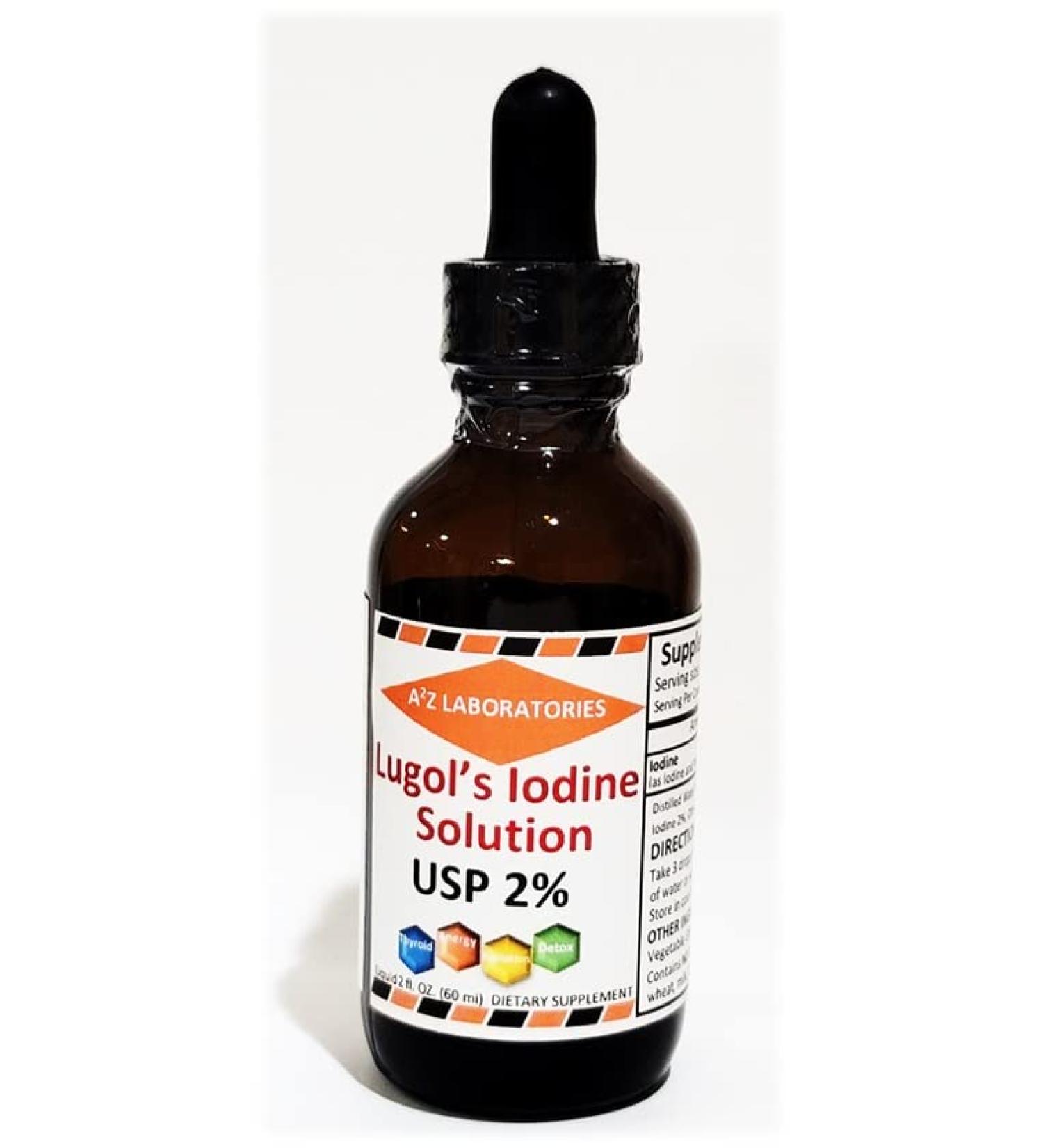 A2Z Organic Lugol's Iodine & Potassium Iodide 2% Solution 3000mcg - Liquid Thyroid Support Supplement 2 Fl Oz - Made in USA - Buy Online on GoSupps.com