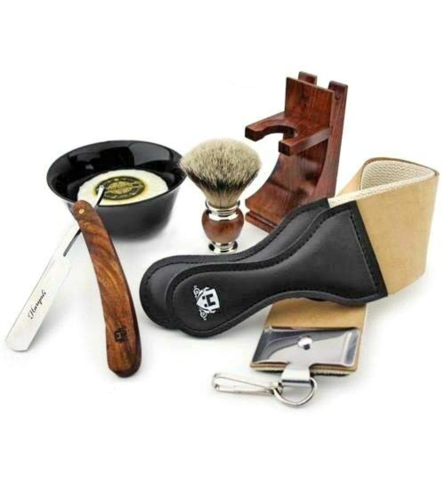 Professional 6-Part Wood Shaving Set for Men | Razor Brush Soap & Accessories | International Shipping Available - Buy Online on GoSupps.com