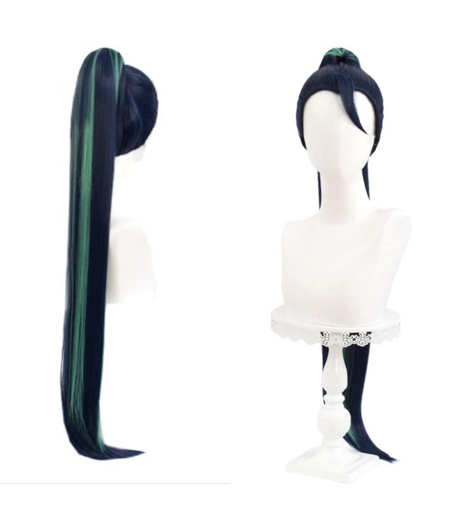 Anime Kaisa Cosplay Wig - Long Straight Black & Green Ponytail | Halloween Costume Party + Free Cap - Buy Online on GoSupps.com