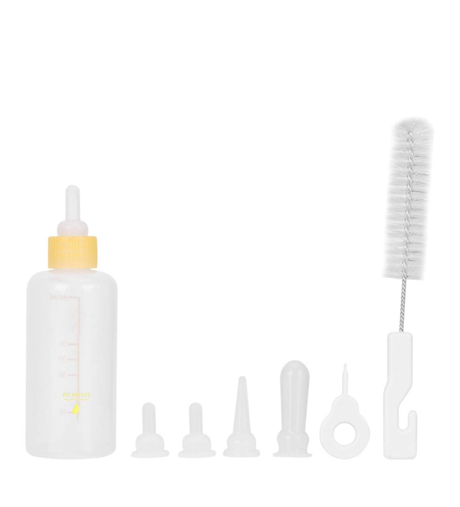 Durable 60ml Pet Milk Bottle for Puppies & Kittens | Breeding Bottle with Nipple Brush Set - Yellow - Buy Online on GoSupps.com