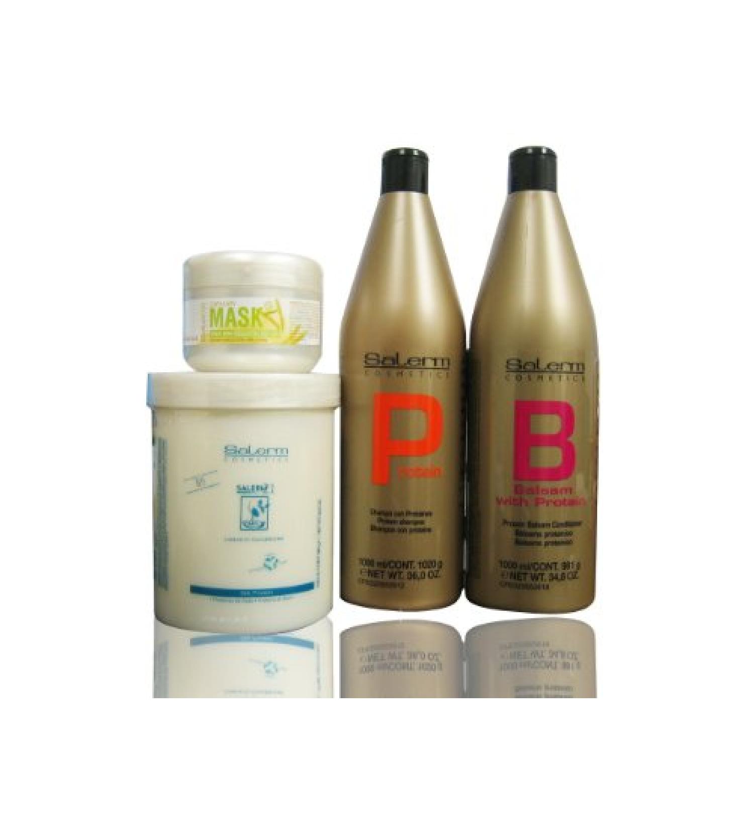 Salerm Protein Shampoo & Balsam Conditioner & 21 B5 Silk Protein Leave-in Conditioner 1000ml & Wheat Germ Mask 6.7oz "SET" by Salerm