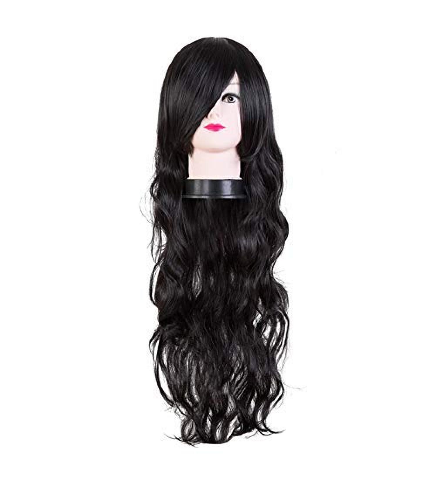 Lfmdjf Curly Hair Synthetic Heat Resistant Cover Face Bang Carnival Wigs Women Female Party Halloween Hairpiece 26inches Brown Natural Black