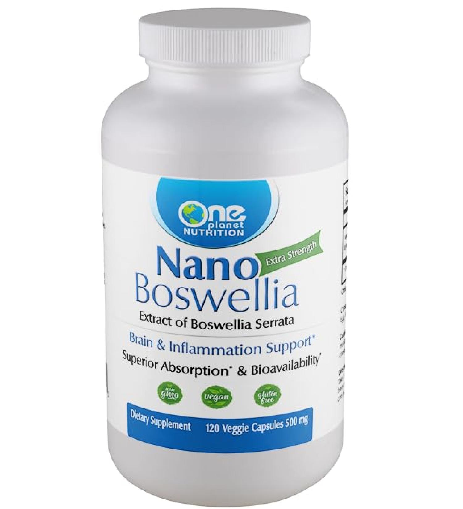 One Planet Nutrition Nano Boswellia 500 mg (120 Capsules) - Boswellia Serrata Extract - Nano Particle Sized for Superior Absorption - Joint & Cognitive Support - Non GMO Vegan Gluten-Free - Buy Online on GoSupps.com