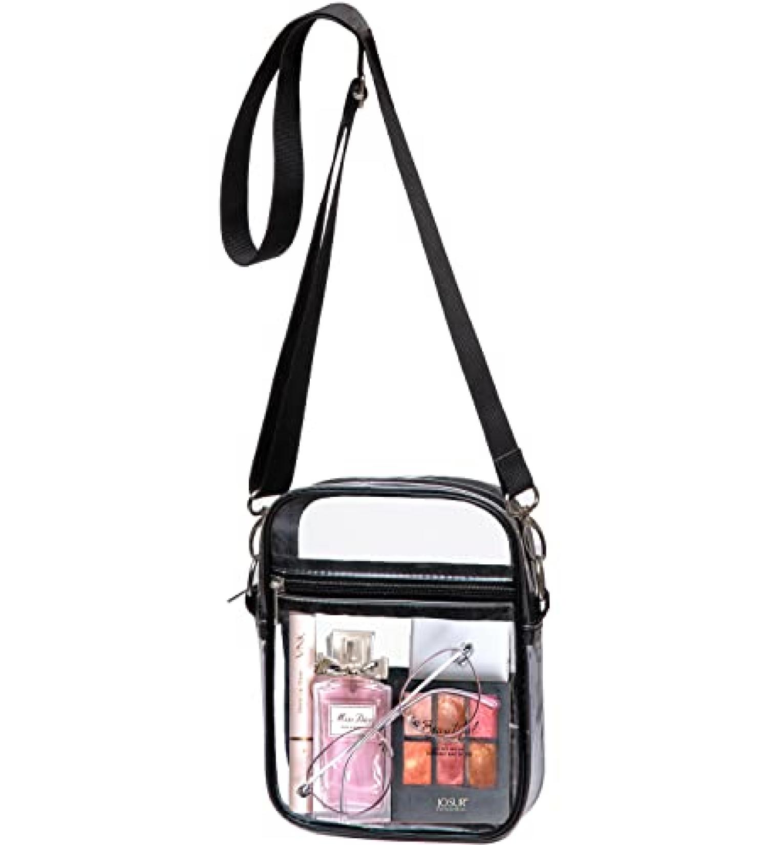 Clear Crossbody Stadium Bag - Adjustable Shoulder Strap - Black - Stadium Approved - Buy Online on GoSupps.com