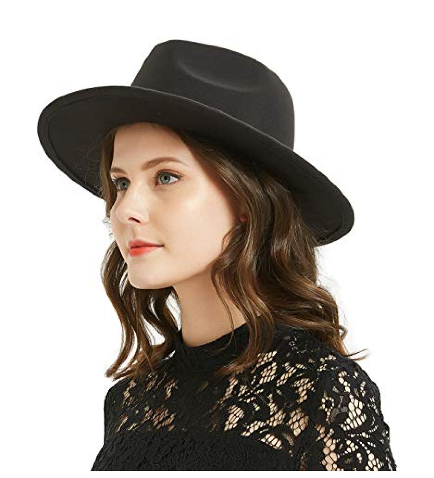 Vintage Woolen Felt Fedora Hat for Women or Men - Wide Brim Crushable Hat - Black Large - Buy Online on GoSupps.com