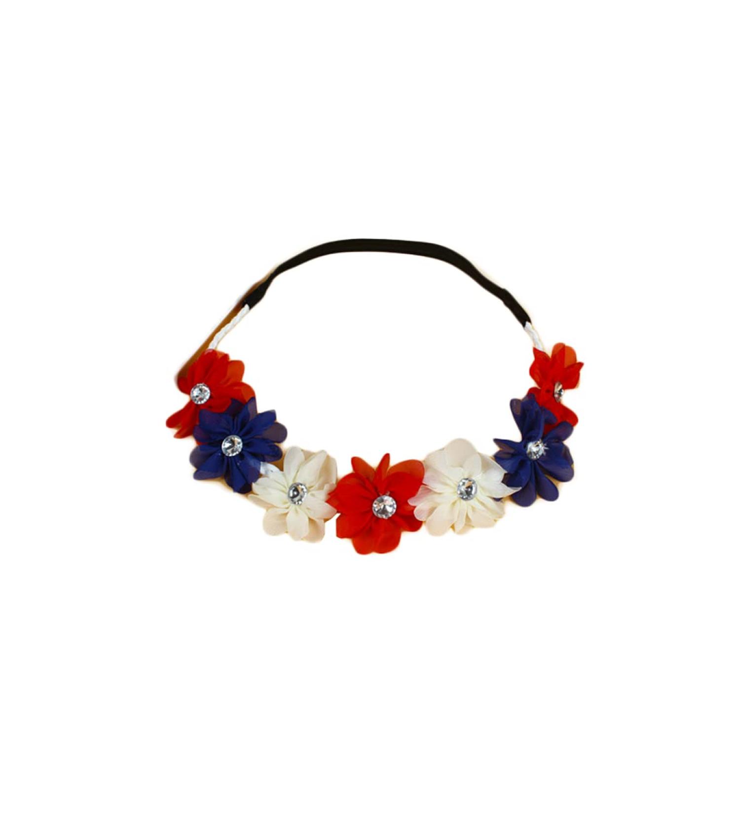 Patriotic Flower Crown Headband for Independence Day - Blue Red White Floral Hair Band - Buy Online on GoSupps.com