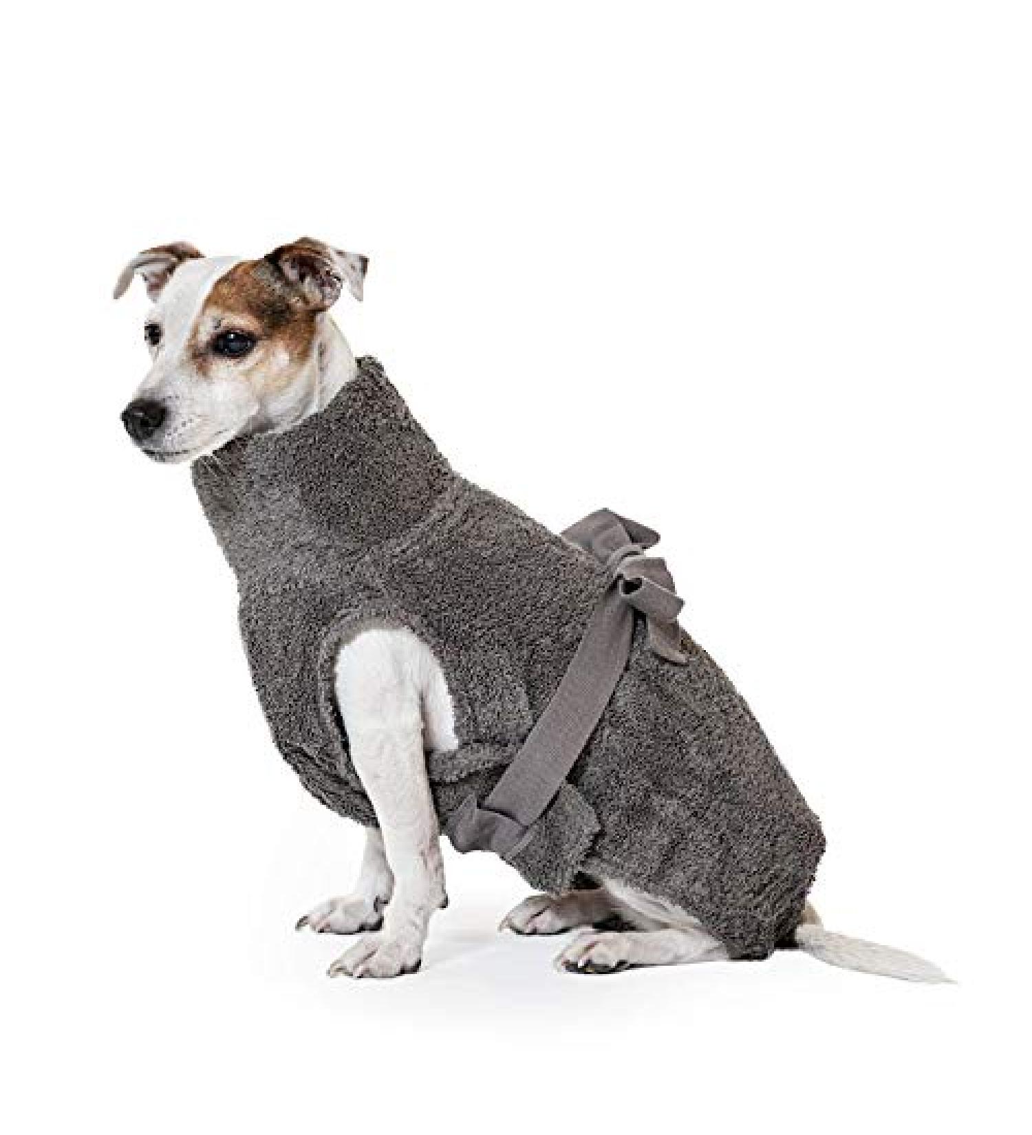 Shop Lills Dog Wadder - 100% Organic Cotton Bathrobe | Extra Absorbent Stone Gray | XXS (40 cm Back Length) - Buy Online on GoSupps.com