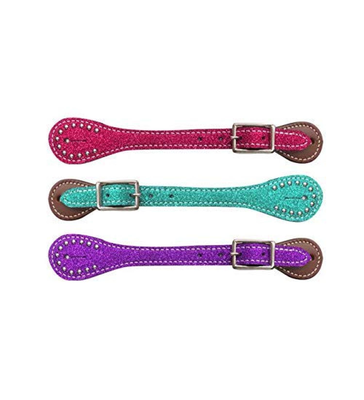 Showman Youth Glitter Leather Spur Straps Pink