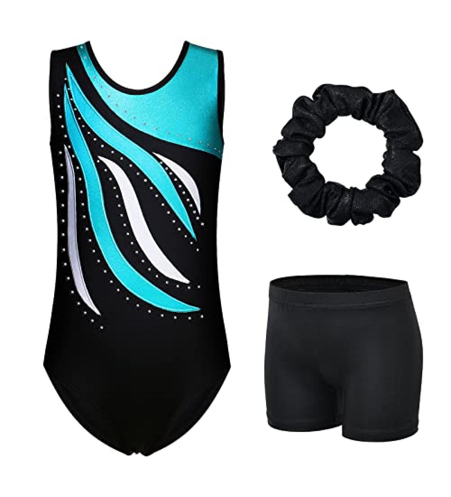 BAOHULU Girls Gymnastics Leotards Embroidered Glitter Shorts Set - 7-8 Years, Blackblue - Buy Online on GoSupps.com