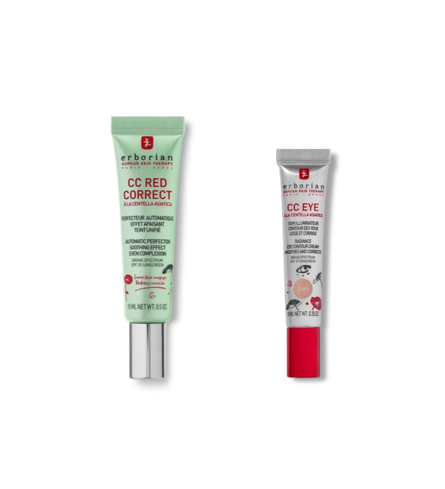 Erborian - Cr me Teint e Anti-Rougeur CC Red Correct - Soin du Visage Perfecteur Automatique de Teint avec Correction Colorielle - Teint Unifi - SPF 25 - Cosm tique Cor en CC Red Correct + 1 CC Eye Cr me - Buy Online on GoSupps.com