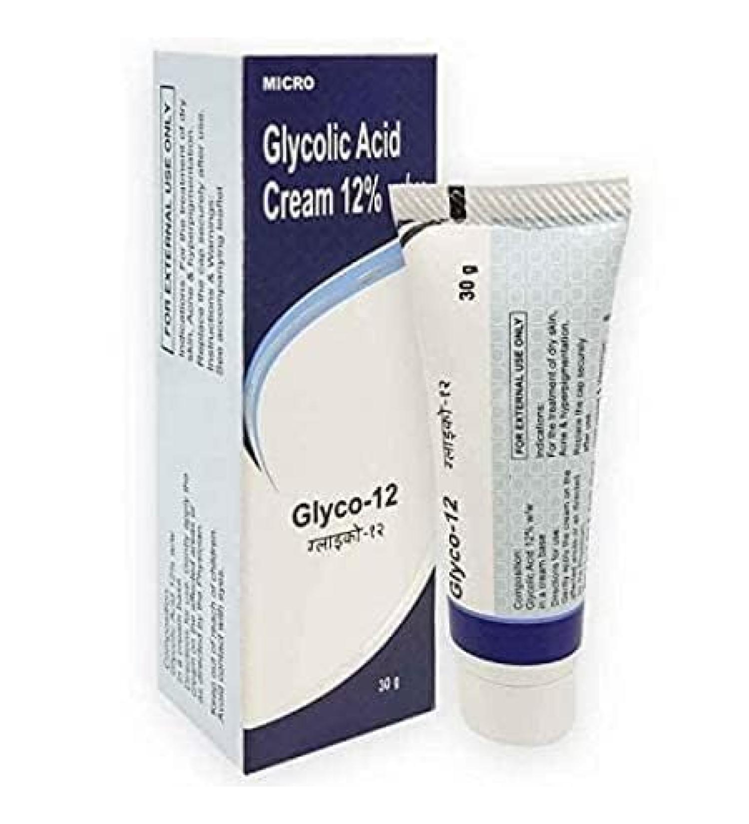 Glyco Acid 12% W/w Skin Peel Cream for All Skin types Treatment For Face Anti-Aging Wrinkles & Dark Spots -1.01 Fl. oz (Glyco Acid 12% W/w Cream Pack of 1)
