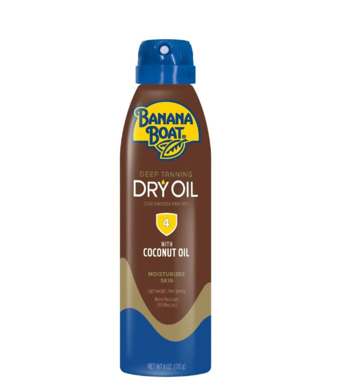 Banana Boat Deep Tanning Oil Spray SPF 4 Clear Dry Sunscreen Spray Dark Tanning Oil 6 oz (Pack of 2)