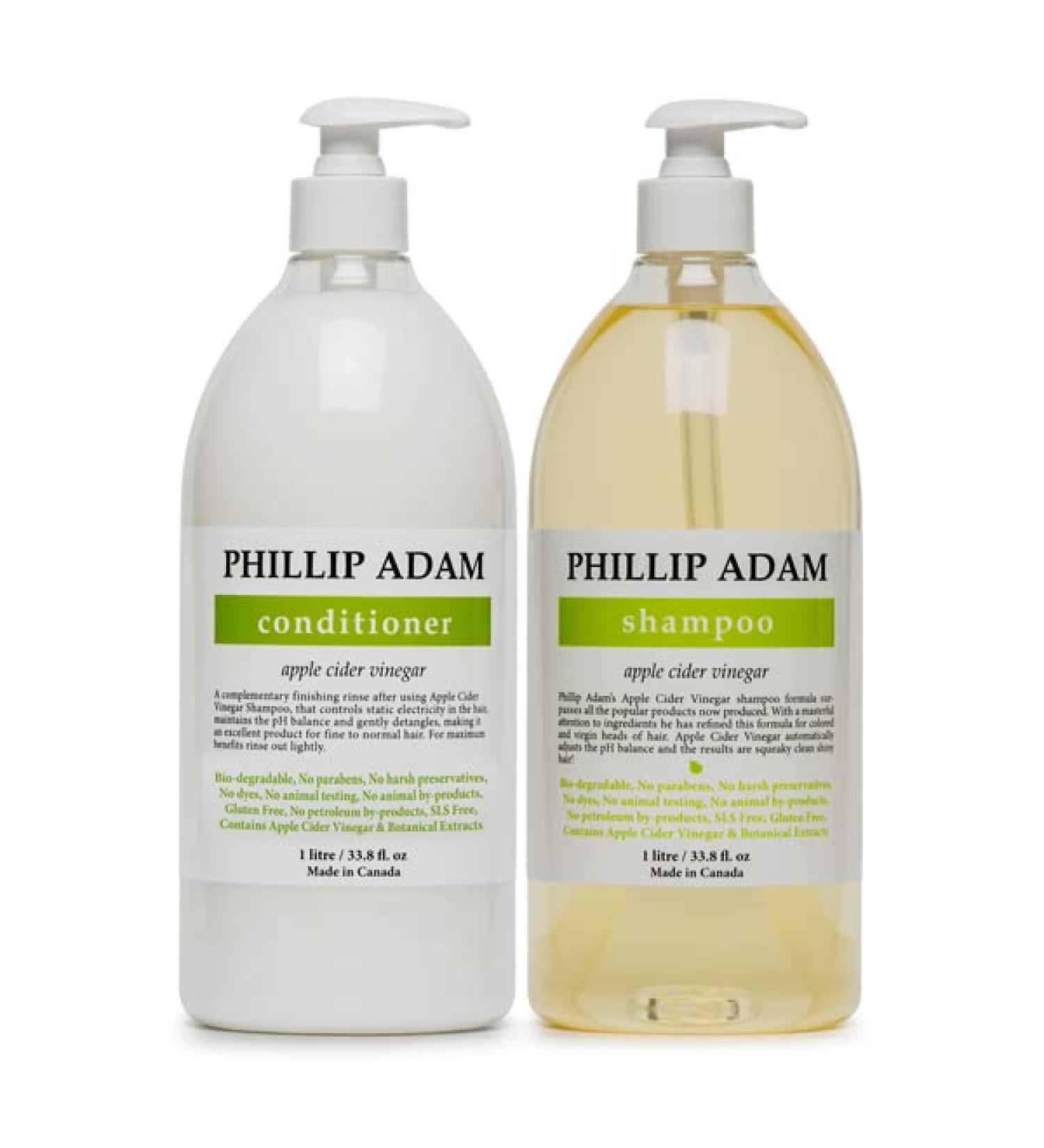 Phillip Adam Apple Cider Vinegar Shampoo and Conditioner Set for All Types of Hair - pH Balancing - Sulfate Free & Paraben Free - 1L Each 1 l (Pack of 2) - Buy Online on GoSupps.com