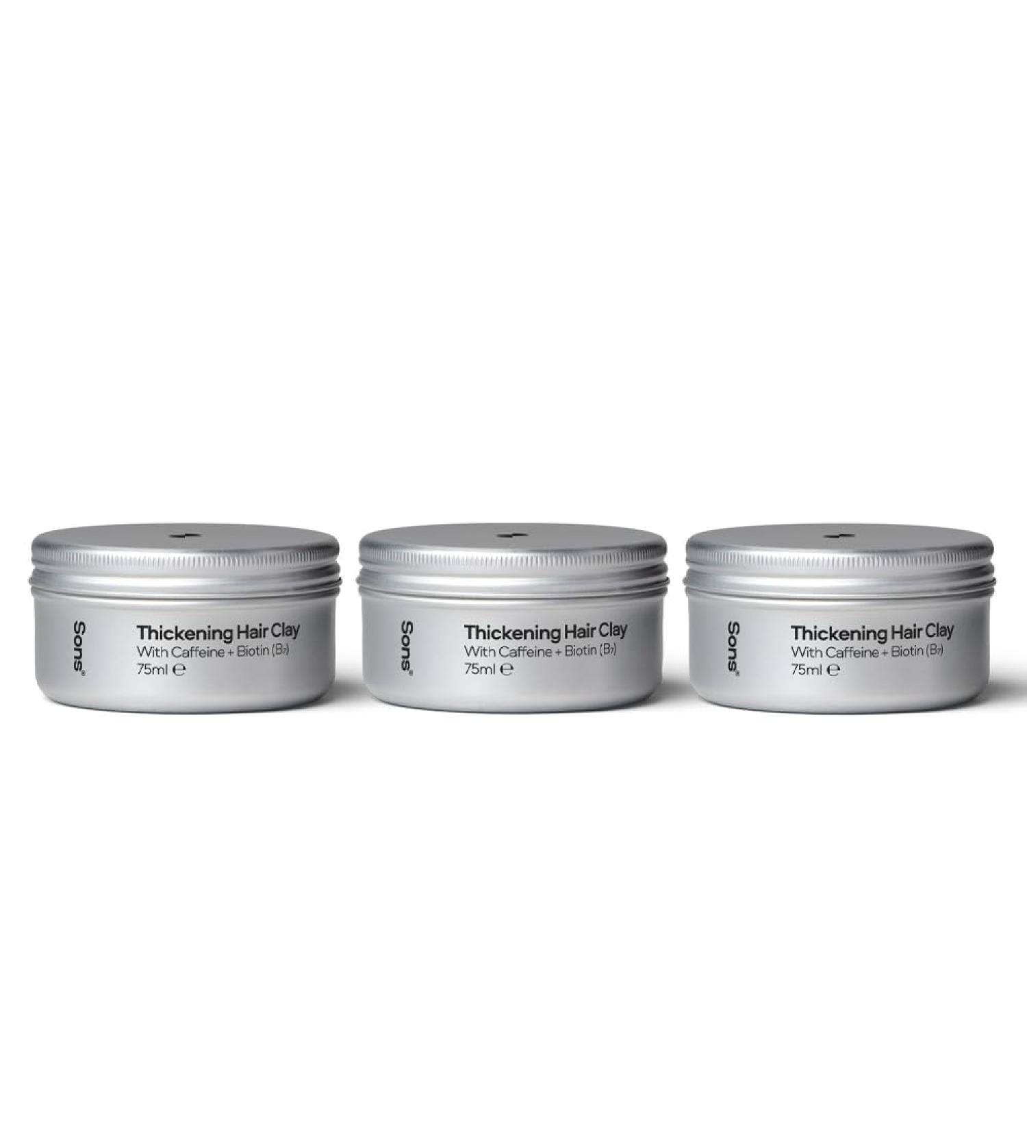 Sons Hair Thickening Clay for Men, Caffeine & Biotin Hair Styling Pomade, Promotes Growth & Thickening, Leave-in Treatment, Anti Hair Loss - 3 Months