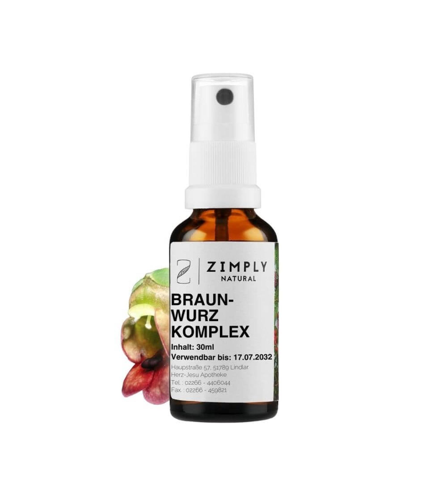 ZIMPLY NATURAL Brunwurz Complex 100% Plant Remedy Scrophularia Nodosa Natural Soft Vegan 30 ml - Buy Online on GoSupps.com