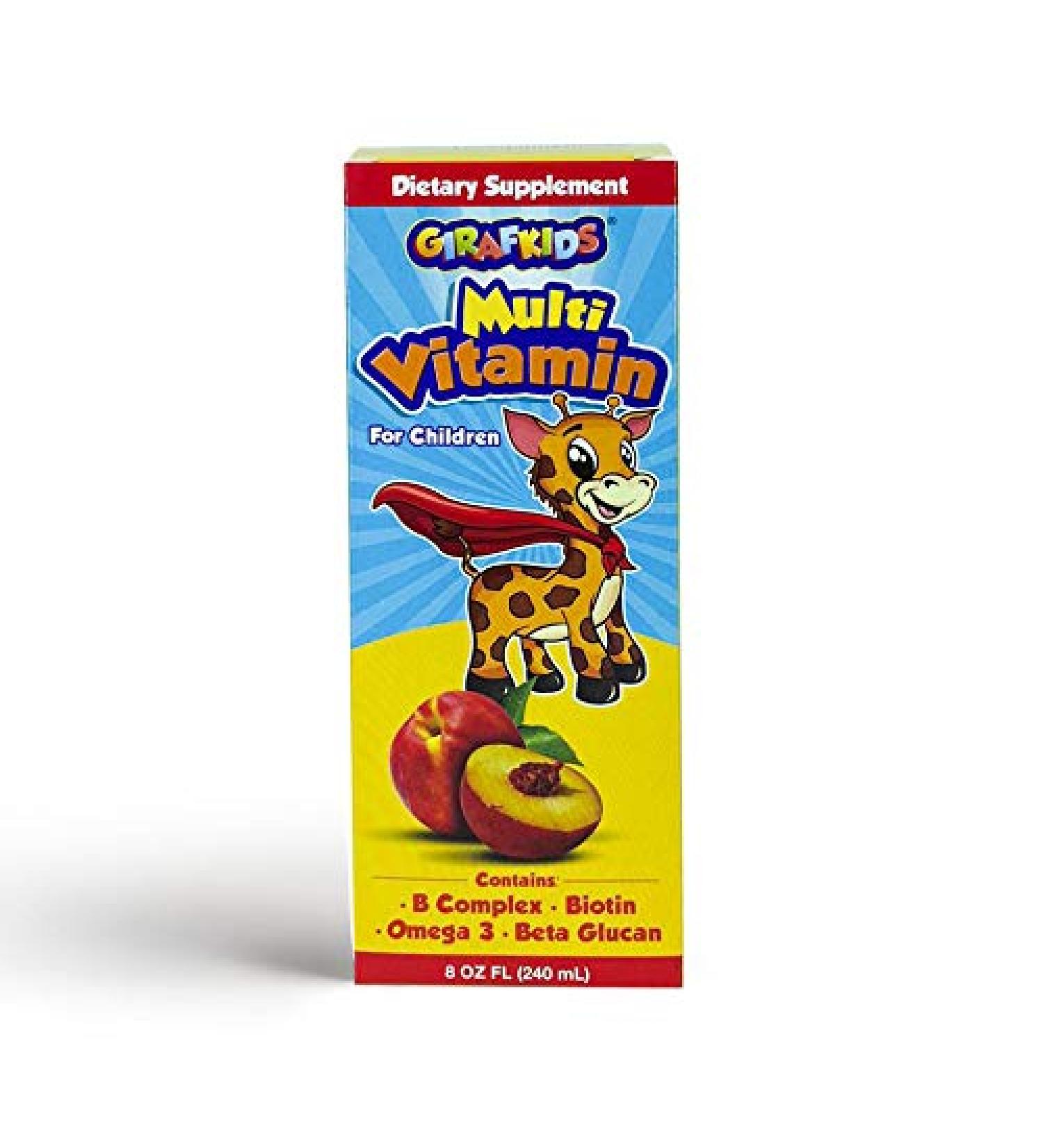 GirafKids 8oz Toddler Multivitamin Syrup - Omega 3, Beta Glucan, Quercetin & Vitamins - Peach Flavor - Buy Online on GoSupps.com