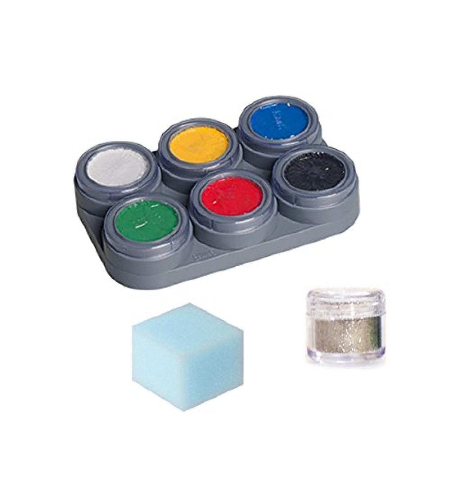 Grimas Water Make up Palette Theater Make-up Children's Make-up 6 Colors Sponge Glitter Set