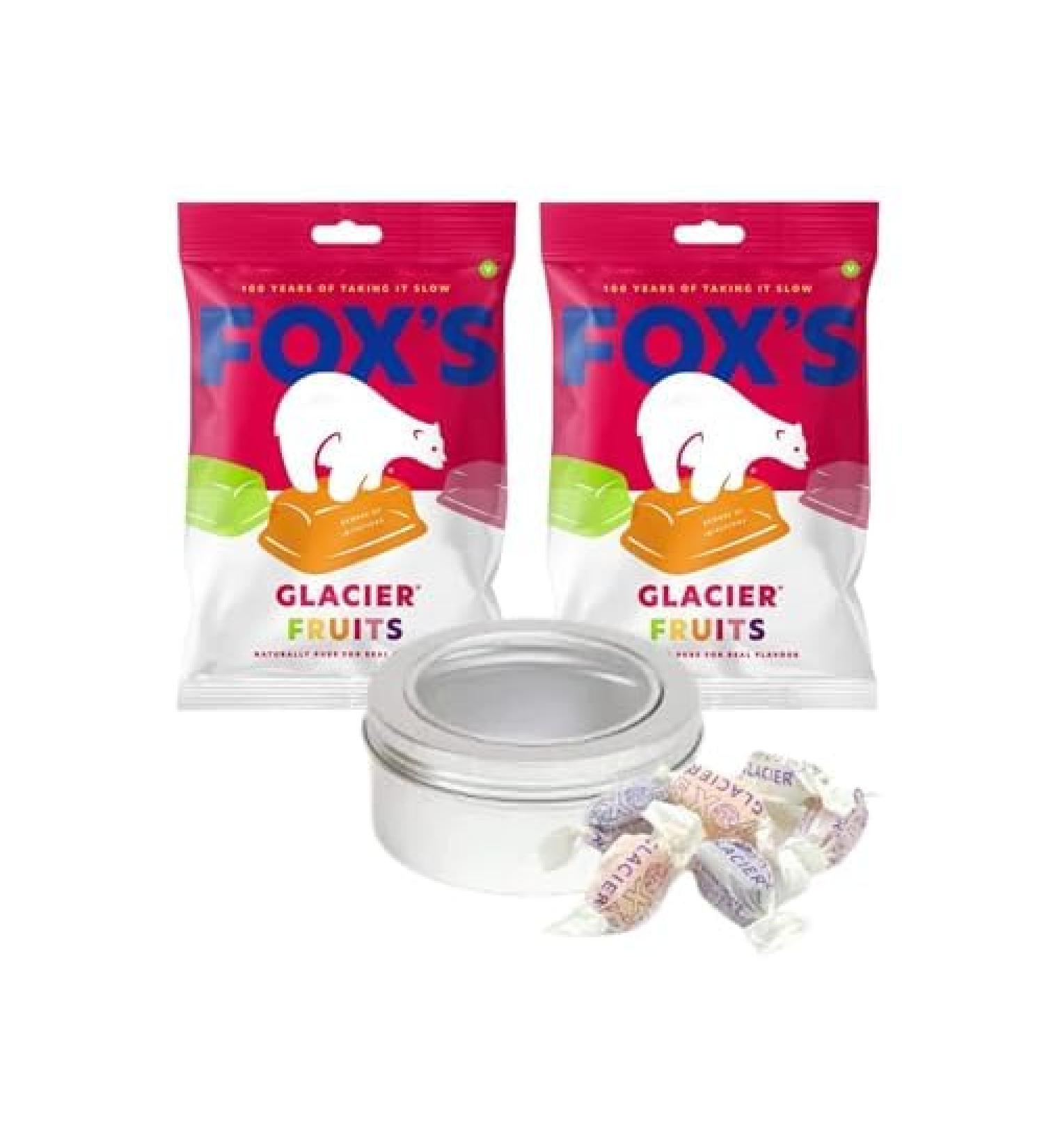Fox's Glacier Fruits (2 x 150g) Sweets Bundle with TinTastic Refillable On-The-Go Silver Tin - Mixed-Fruit Boiled Sweets Flavors - Buy Online on GoSupps.com
