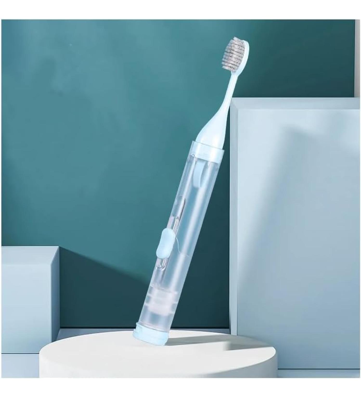 3-in-1 Travel Toothbrush Set with Extra Soft Bristles & Refillable Toothpaste Tube | Ideal for Travel Camping School & Business Trips - Blue 1 Pack - Buy Online on GoSupps.com