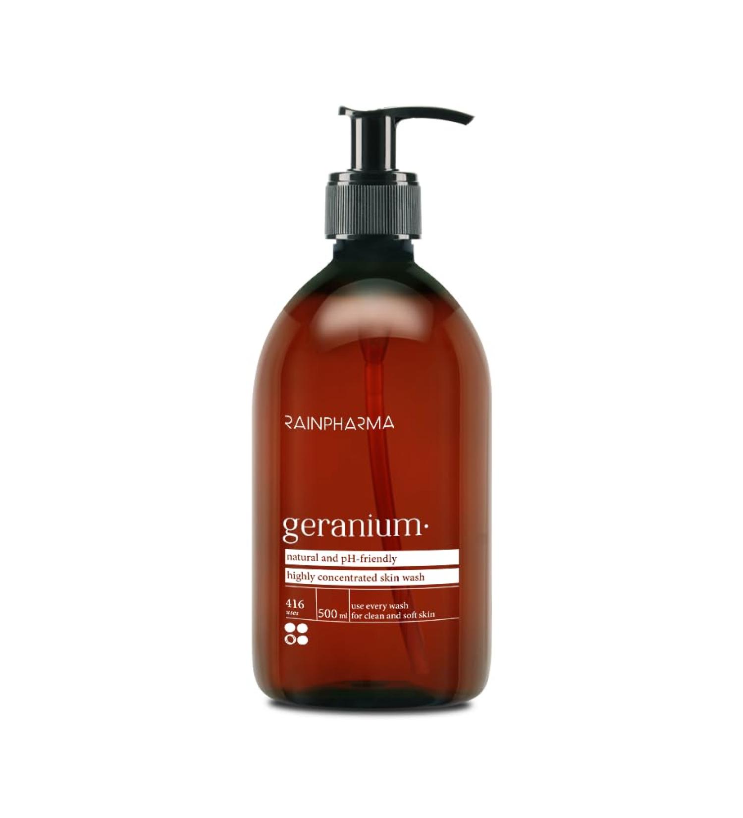 RainPharma Skin Wash Geranium 1000 ml Skin care Shower gel 1 Pump per Wash Good for 1 Year - Buy Online on GoSupps.com