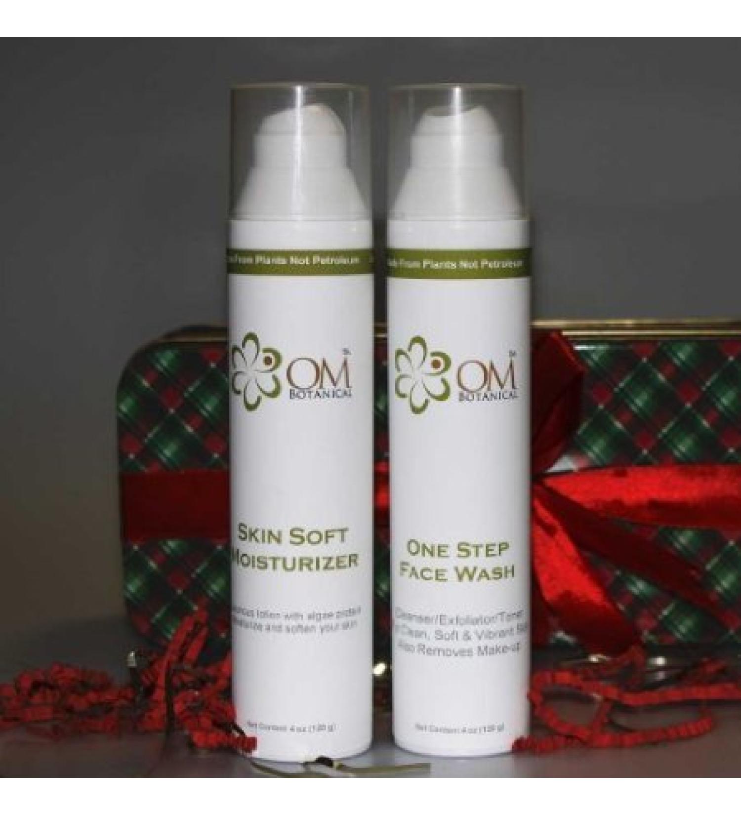 Organic Skin Care Daily Essentials Kit - One Step Face Cleanser Organic Moisturizer w SPF and Magnesium Infused Body Lotion in a Gift Box