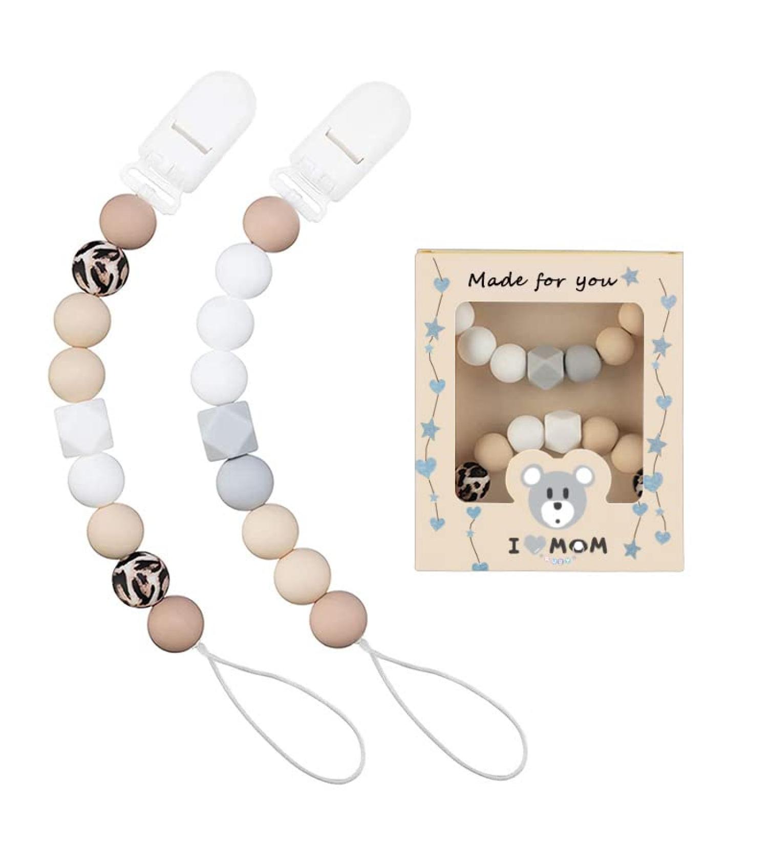 Silicone Pacifier Clips for Boys & Girls | 2-Pack Dummy Holder & Chain | Ideal Baby Shower Gift - Buy Online on GoSupps.com