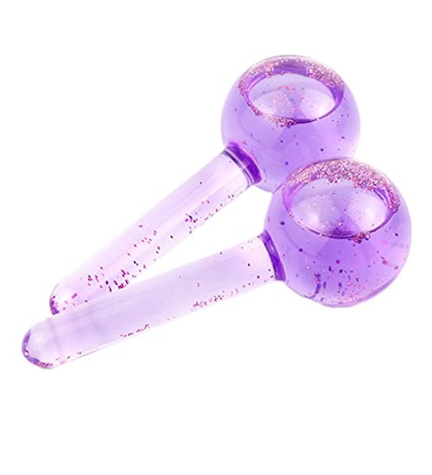 Waiecnksa 2Pcs Beauty Ice Massage Care - Crystal Glass Massage Balls & Wave Sticks | Purple - Perfect for Glowing Skin - Buy Online on GoSupps.com