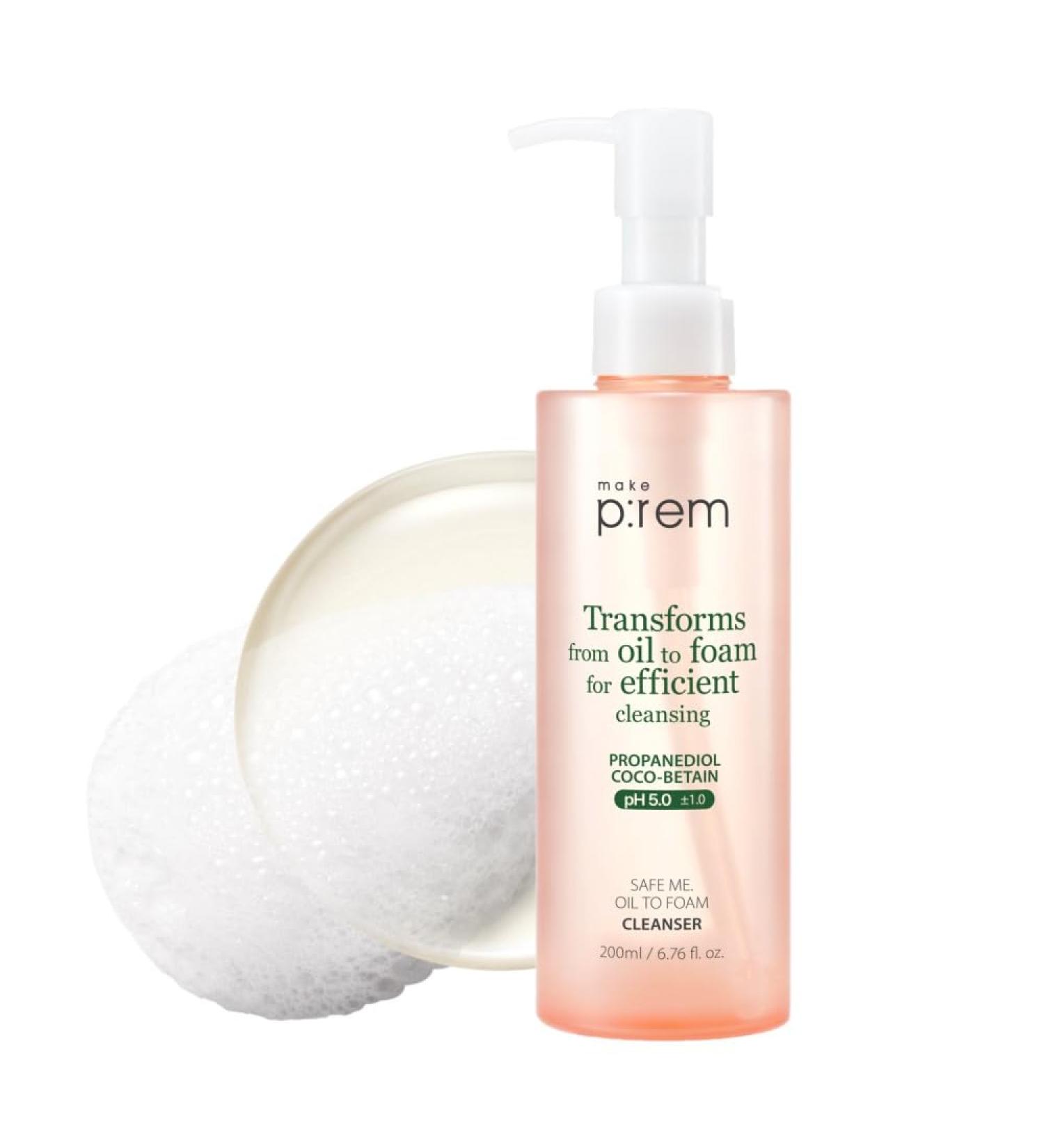 MAKE P:REM Safe Me. Oil to Foam Cleanser, Korean Face Wash, Gentle Transforming Makeup Remover for Sensitive Skin, 6.76 Fl Oz, 200ml - Buy Online on GoSupps.com