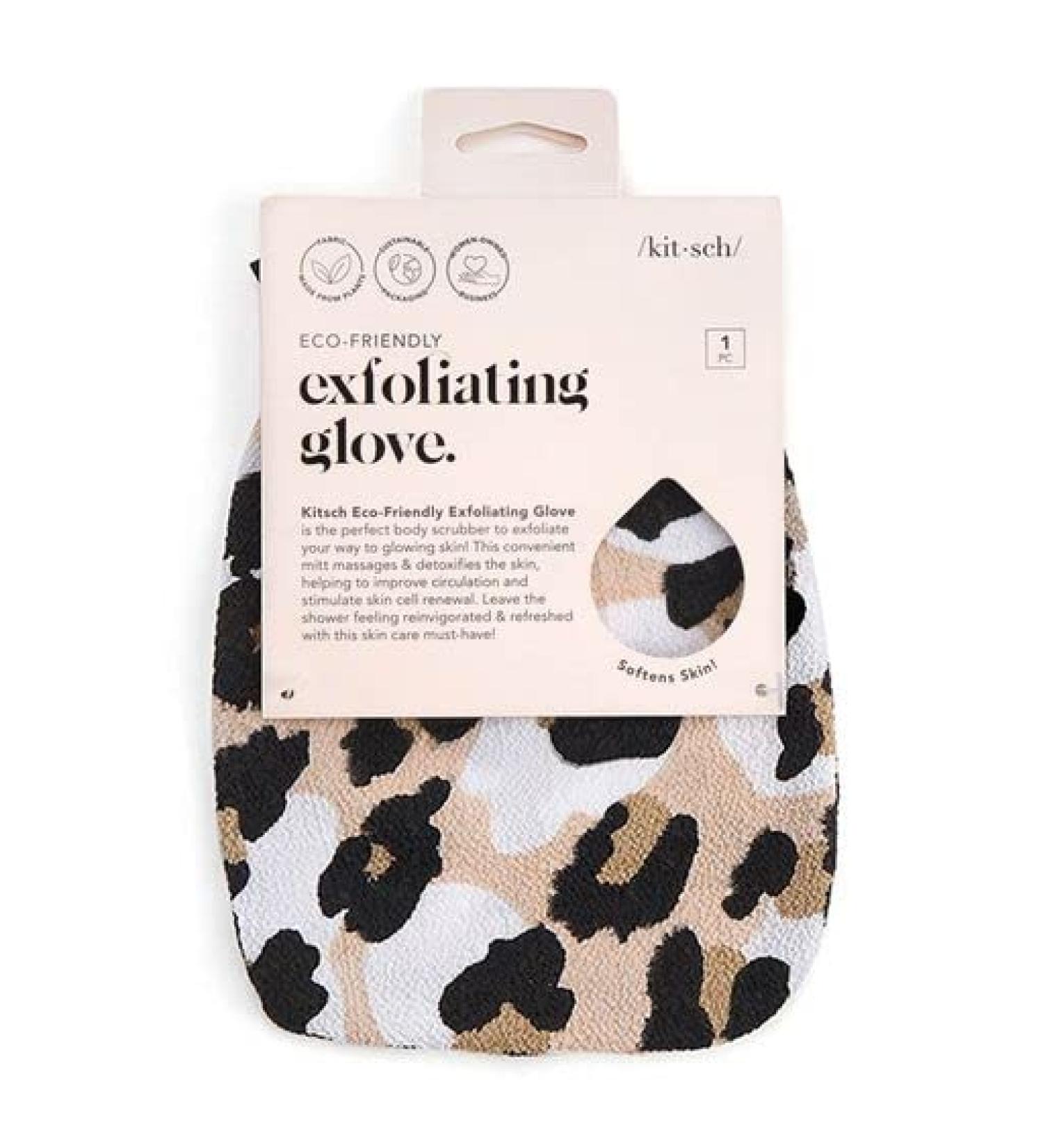Kitsch Exfoliating Glove - Eco Friendly Body Scrubber for Skin Renewal | Detoxifying Exfoliator Mitt | Dead Skin Remover | Shower Gloves - Leopard - Buy Online on GoSupps.com