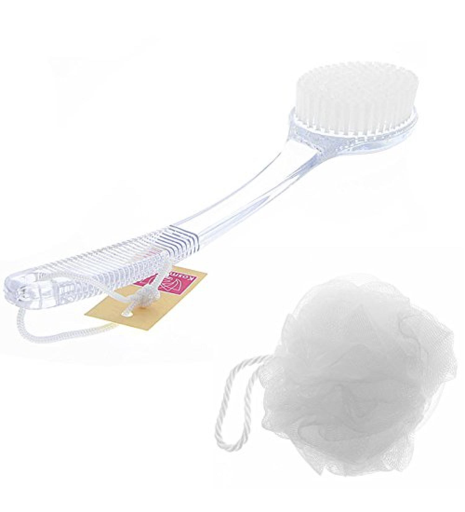 Kosmetex Bath Brush & Soap Sponge - Transparent White Robust Plastic Sauna Brush with Long Handle - Buy Online on GoSupps.com