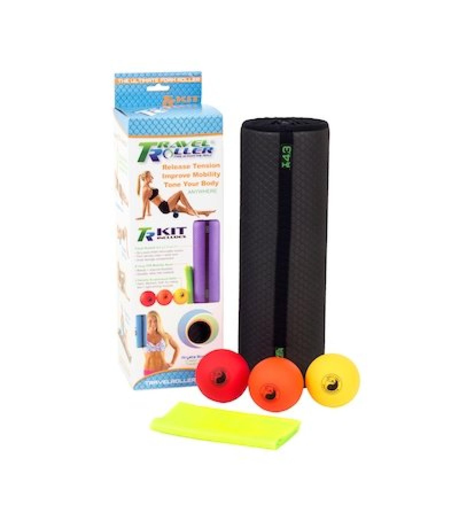 Travel Roller Deluxe Kit Foam Roller *BLACK* Includes Travel Roller 4.3 3 variable density trigger point balls/poster 6ft TPR Mobility Band 1.5 hours exclusive video instruction - Buy Online on GoSupps.com