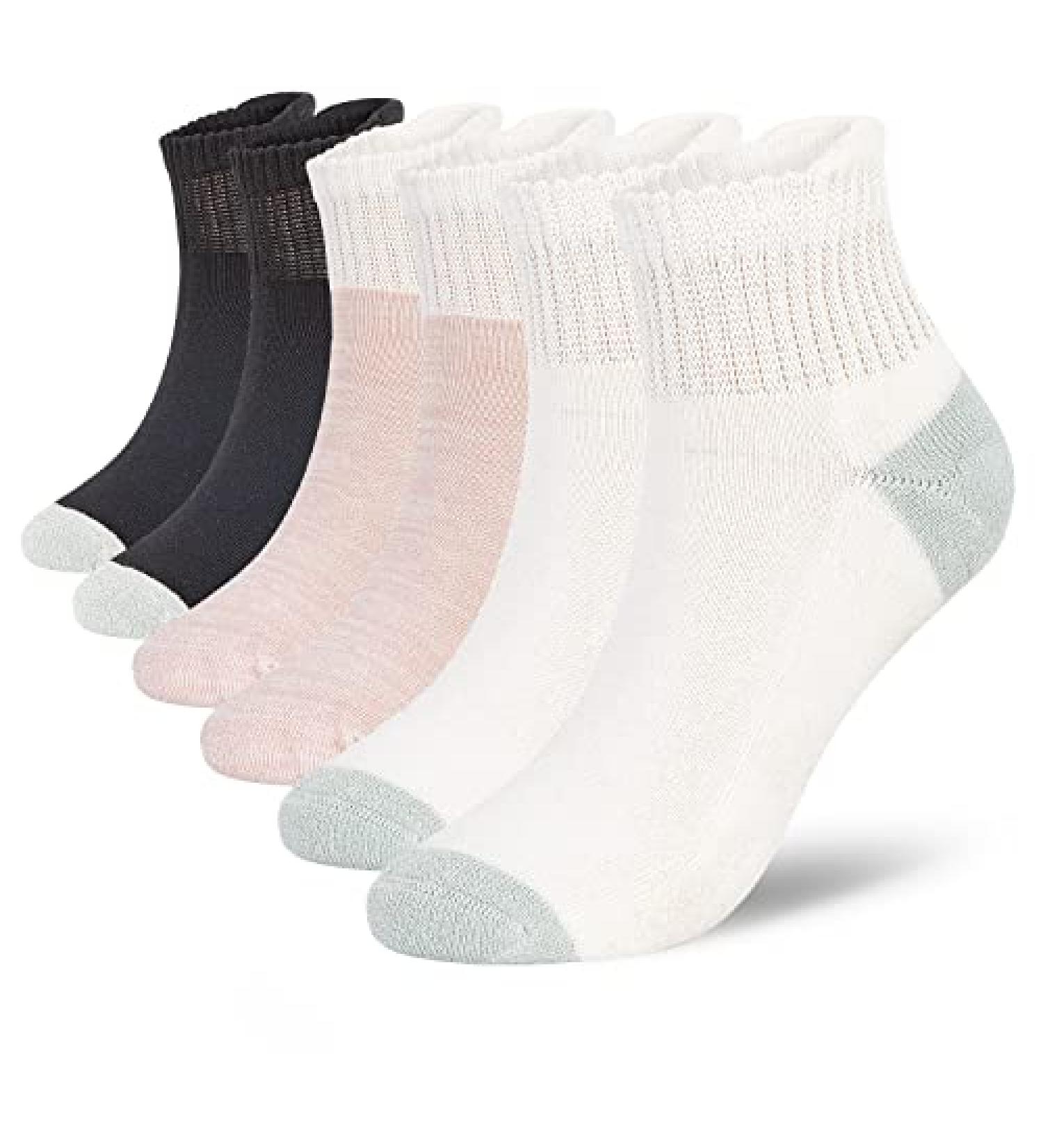 Athlemo Bamboo Diabetic Socks 6 Pairs for Men & Women | Circulation Support No-Binding Ankle | Black/White/Pink | Size 9-11 - Buy Online on GoSupps.com