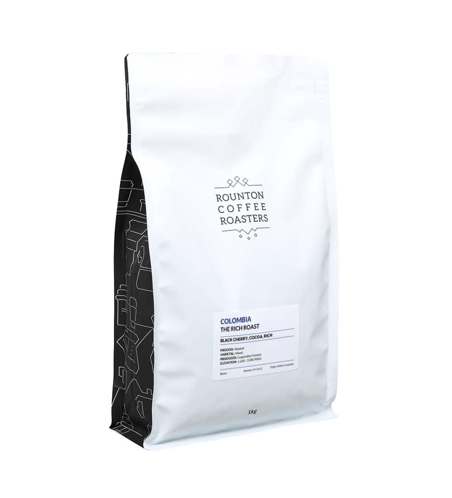 Rounton Coffee Roasters Colombian Rich Roast 1kg - Dark Roast Whole Beans | 100% Arabica | Crafted in Yorkshire | Speciality Coffee - Buy Online on GoSupps.com