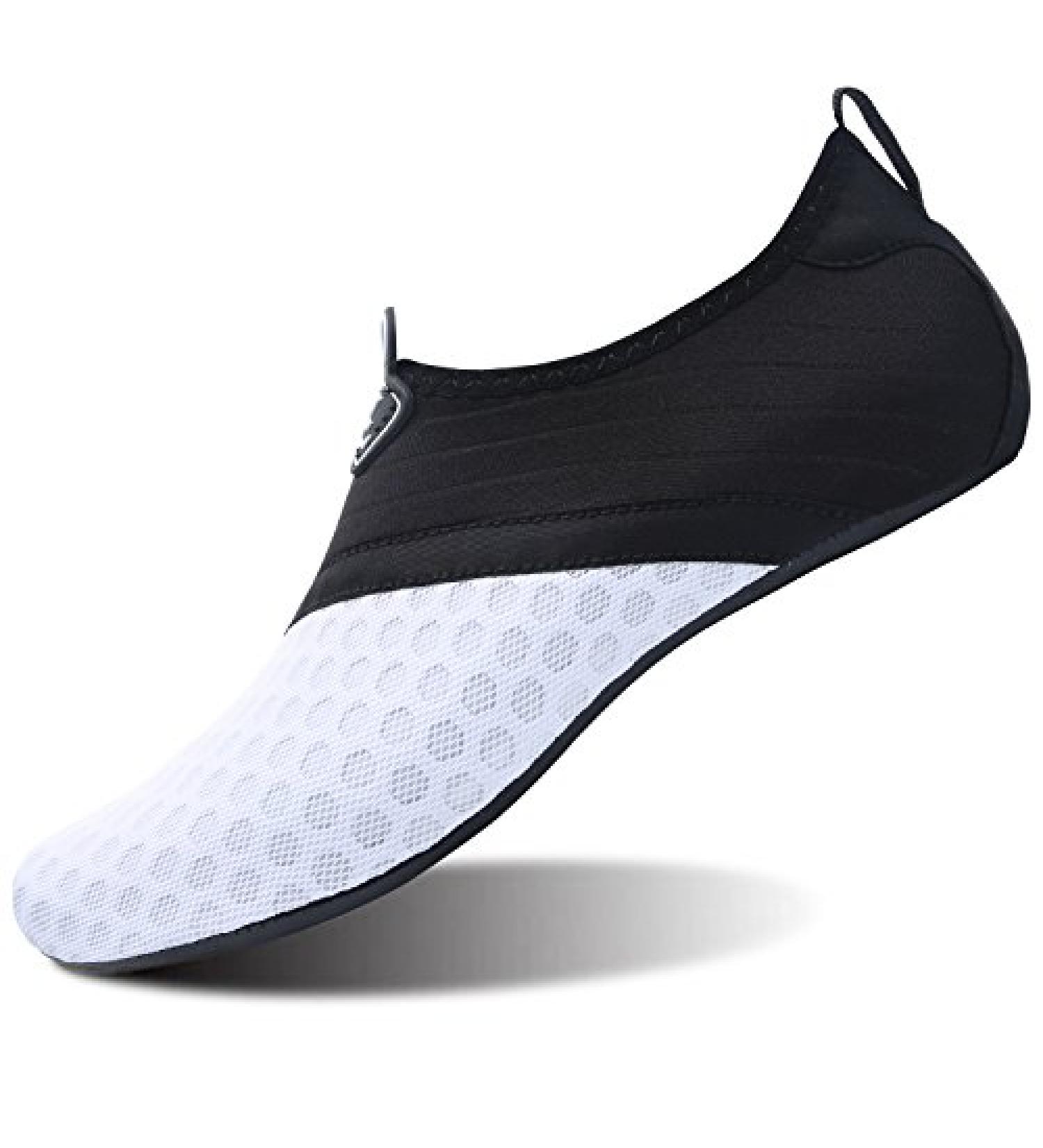 L-RUN Barefoot Skin Aqua Socks for Women & Men | Quick-Drying Water Shoes for Surf, Swim, Yoga | Dot White - Size 8.5-9.5 Women/7-7.5 Men - Buy Online on GoSupps.com