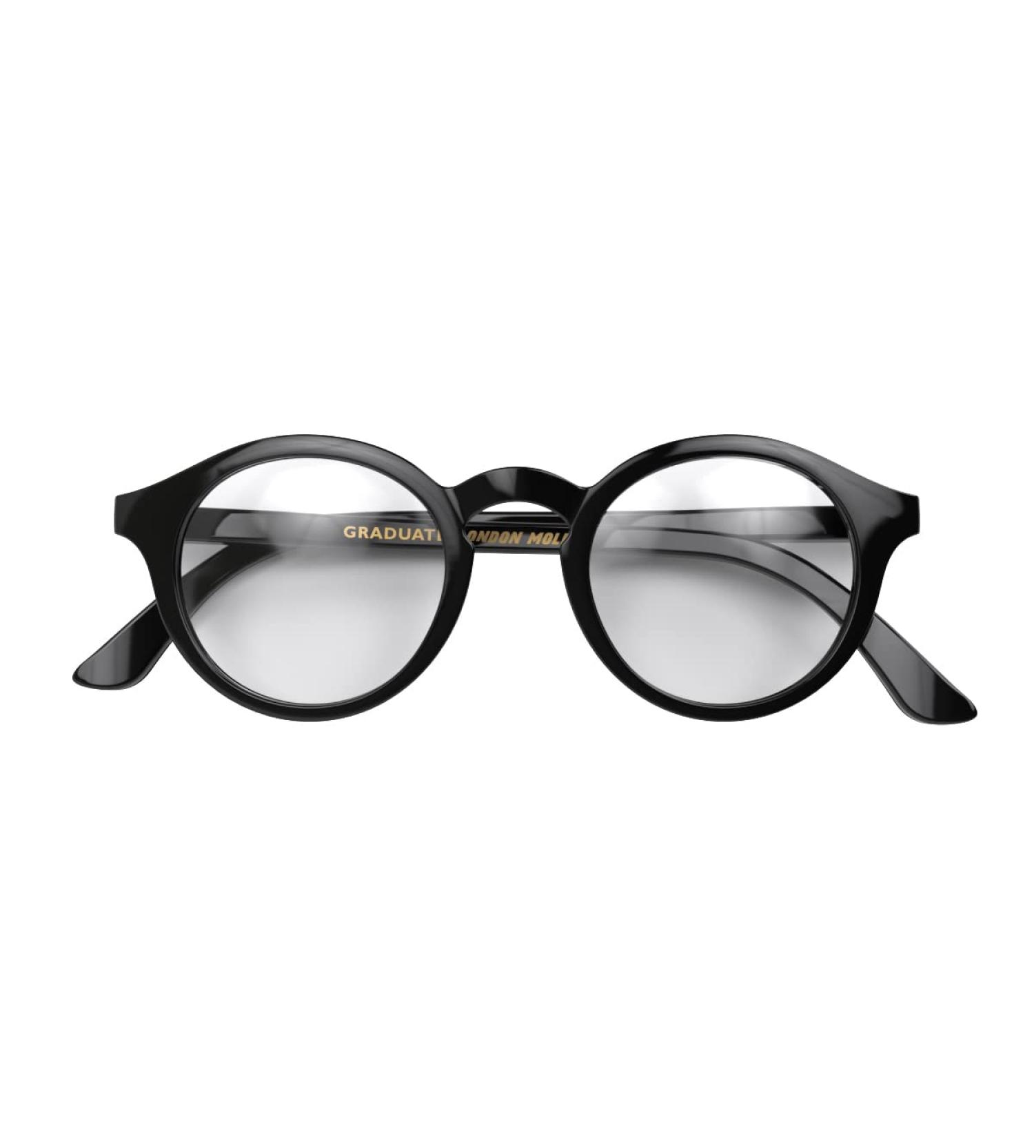London Mole Glasses | Stylish Graduate Round Reading Glasses for Men & Women | Unisex Black Glossy 1.5x with Spring Hinges - Buy Online on GoSupps.com