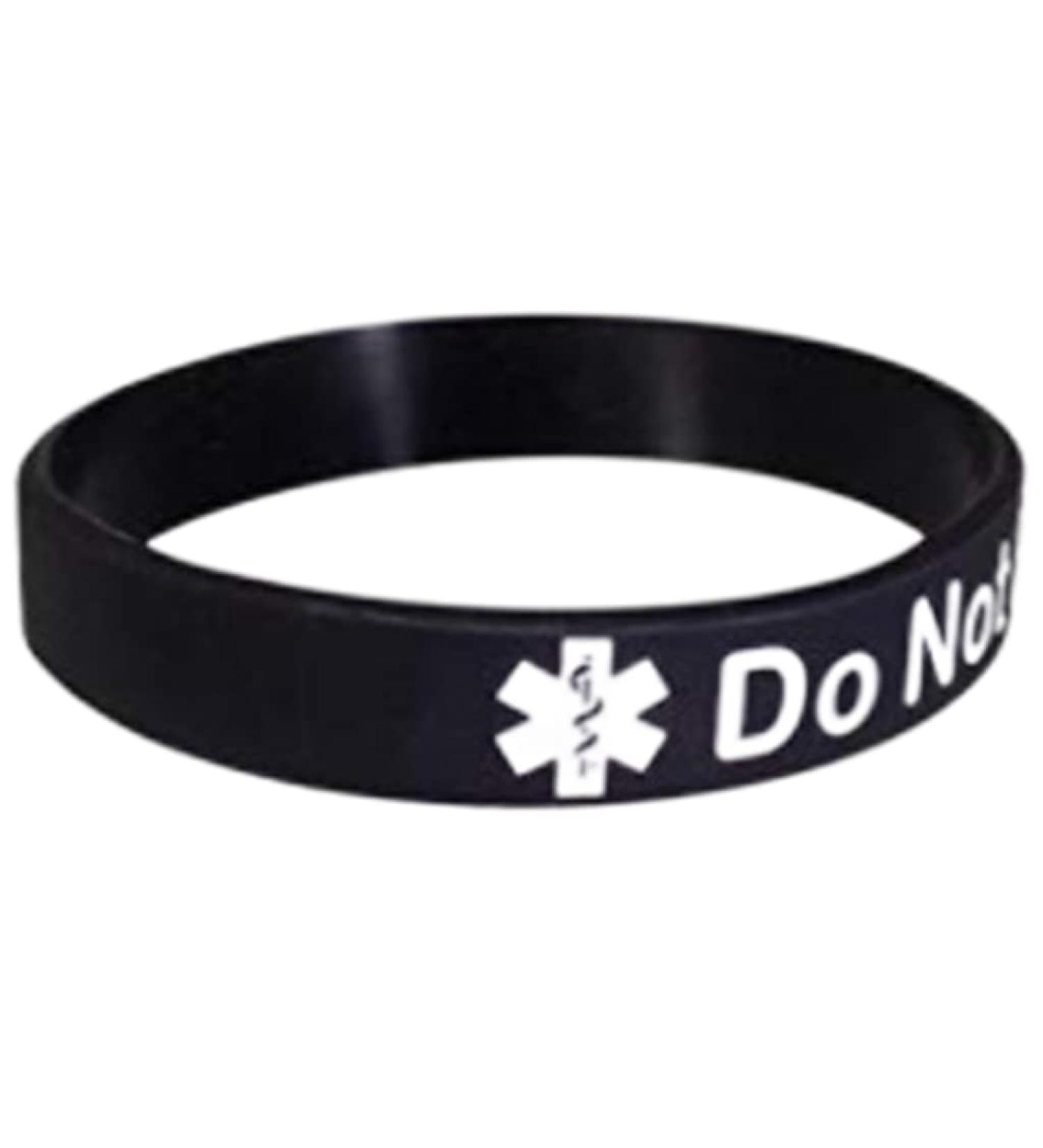 10mm Width Silicone Medical Awareness Alert DNR DO NOT RESUSCITATE Emergency Bangle Bracelet Black