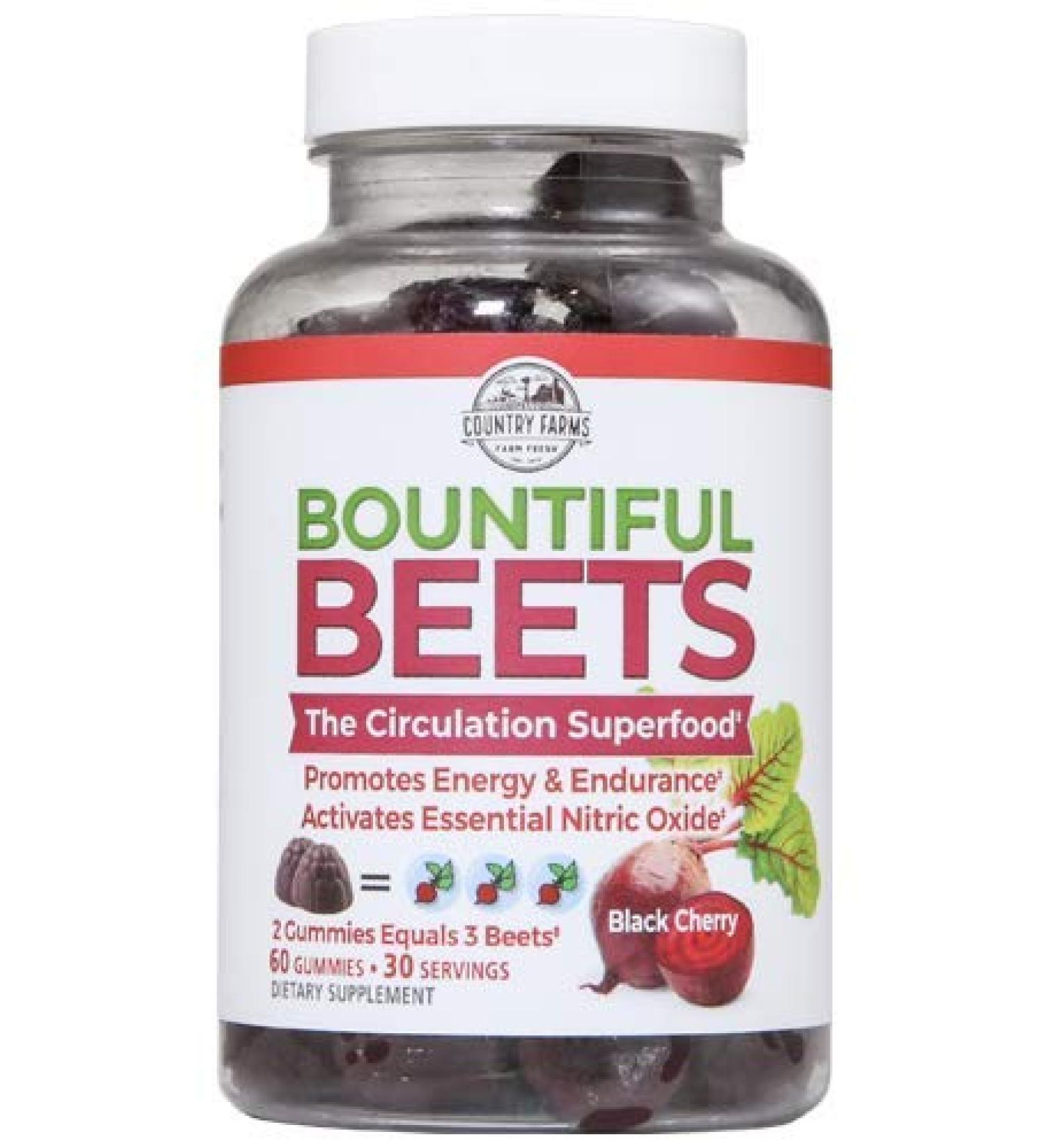 Country Farms Bountiful Beets Gummies - Black Cherry Flavor | 60 Count - Buy Online on GoSupps.com